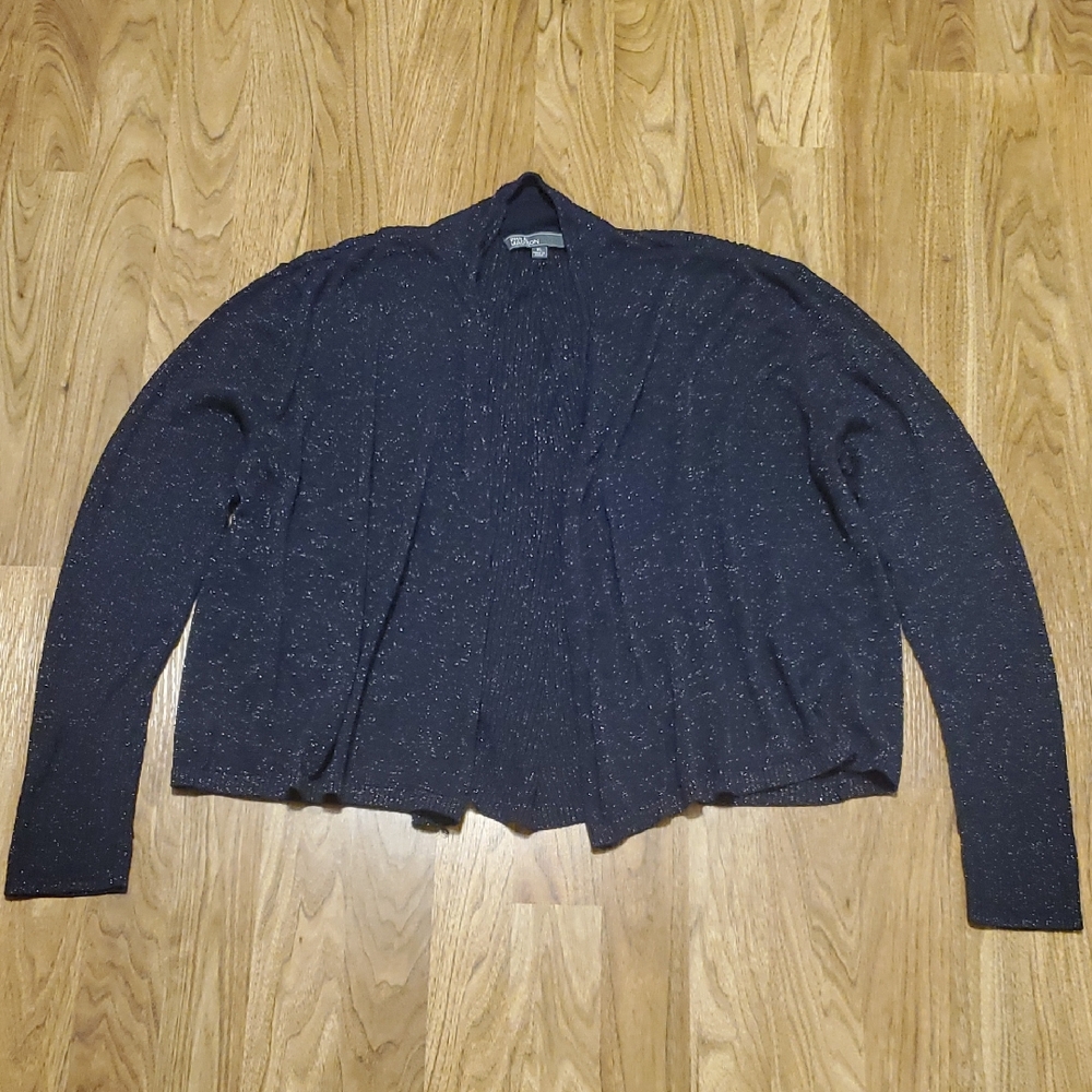 89th & Madison Open Front Cardigan Sweater Womens Size XL Navy Silver Metallic